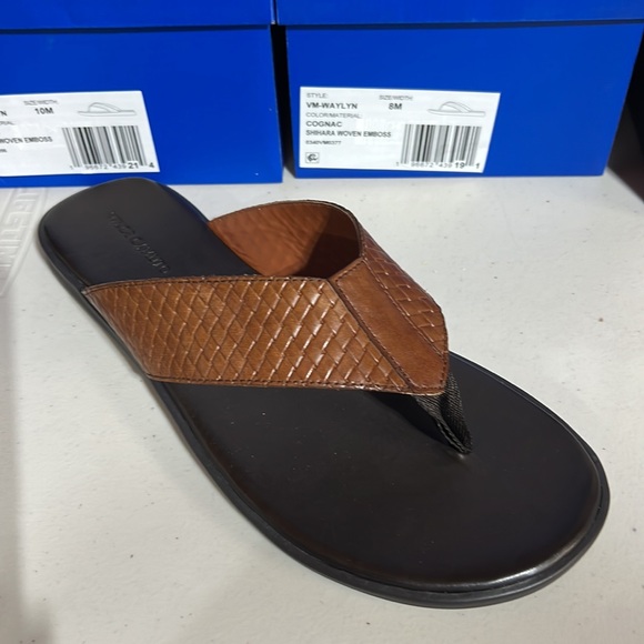 Vince Camuto Men’s Cognac Waylyn Woven Leather Upper Flip Flop Sandal NEW NIB - Picture 2 of 16